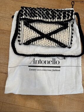 Tonello Black & Cream Woven Crossbody Clutch